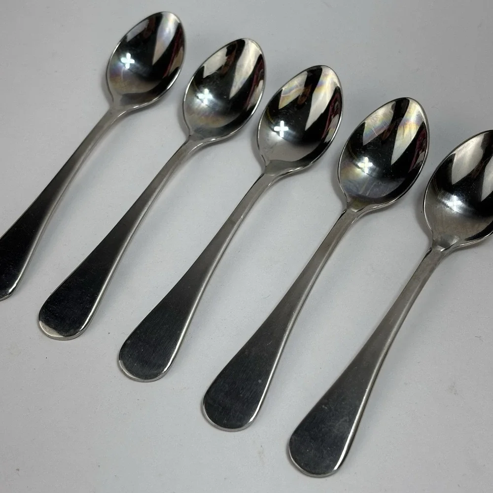 Lot of 5 Dansk Oval Spoons 18/8 Stainless Steel Glossy Silver Indonesia 4.75